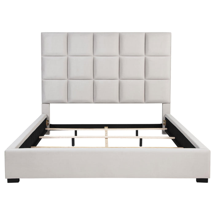 Panes Upholstered Eastern King Panel Bed Beige