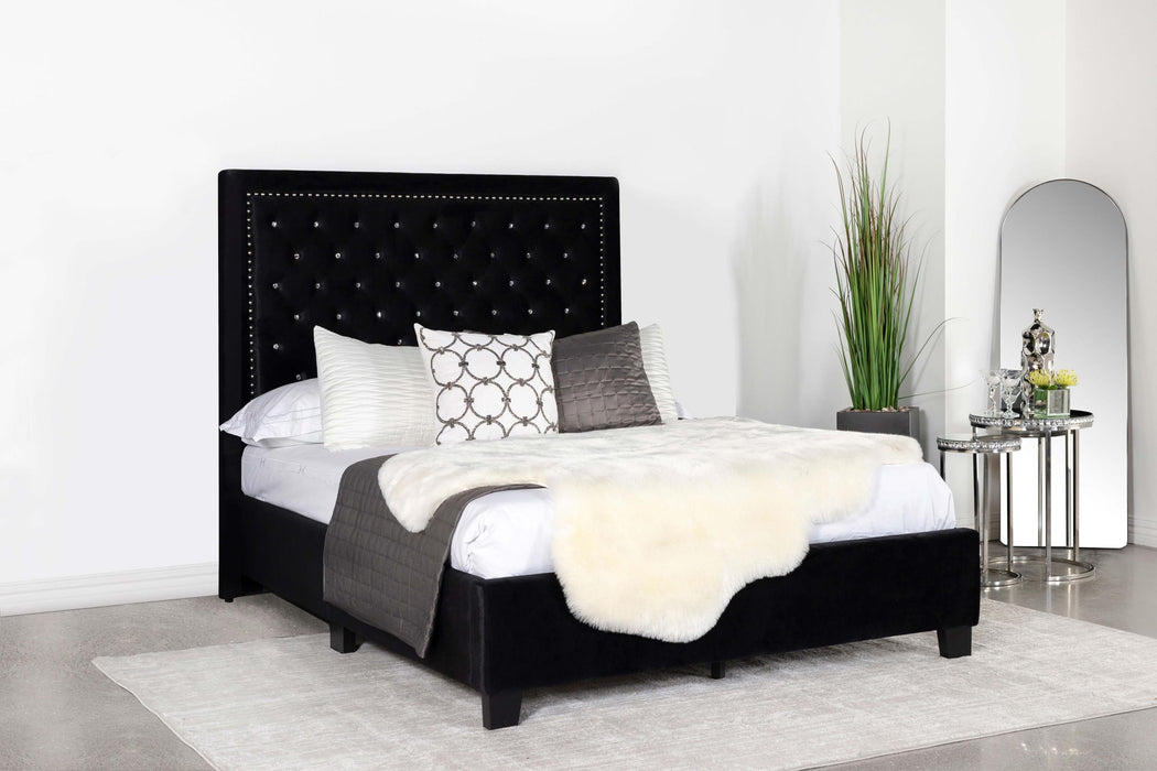 Hailey Upholstered Eastern King Panel Bed Black