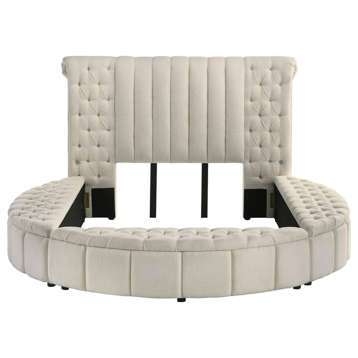 Sonya Upholstered Queen Round Storage Bed Ivory