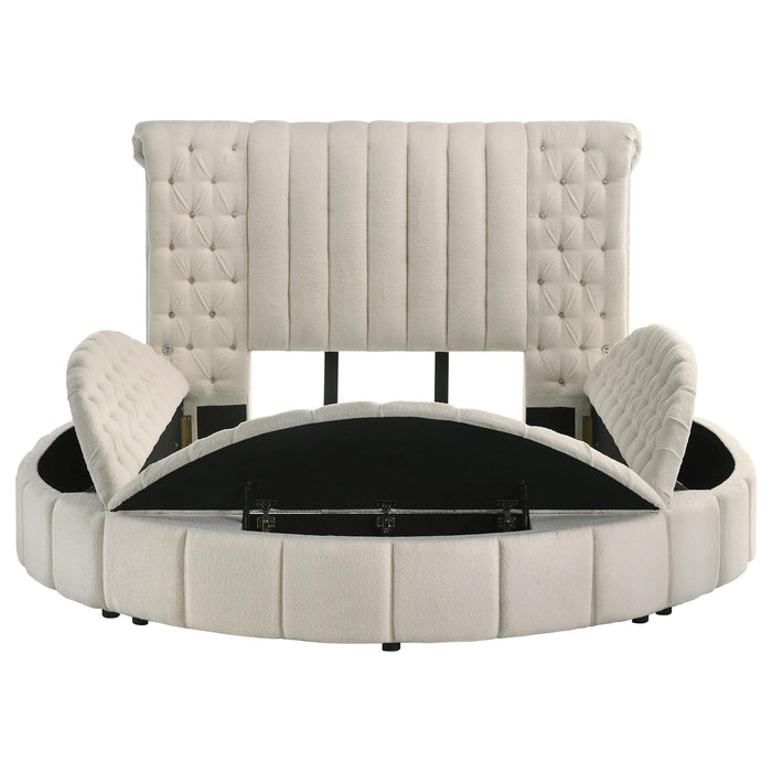 Sonya Upholstered Queen Round Storage Bed Ivory