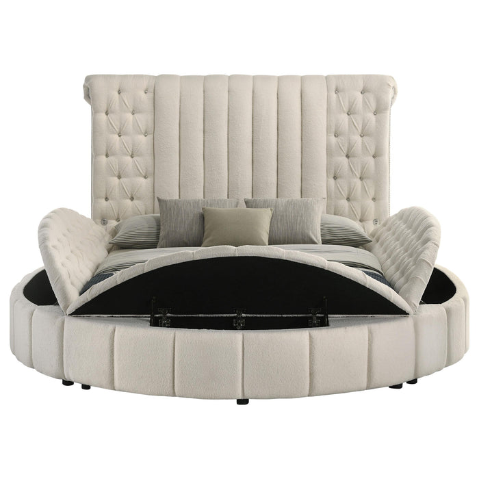 Sonya Upholstered Queen Round Storage Bed Ivory