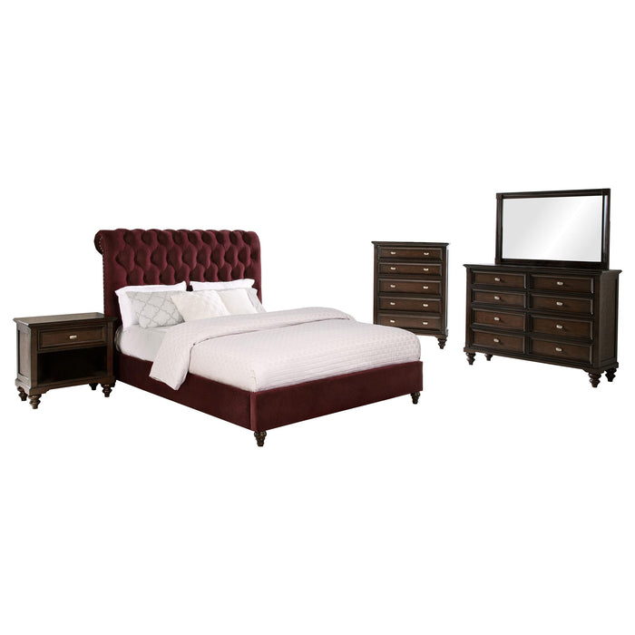Devon 4-piece Full Bedroom Set Wine Red and Dark Oak