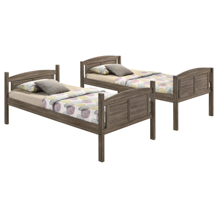 Flynn Wood Twin Over Full Bunk Bed with Mattress Weathered Brown
