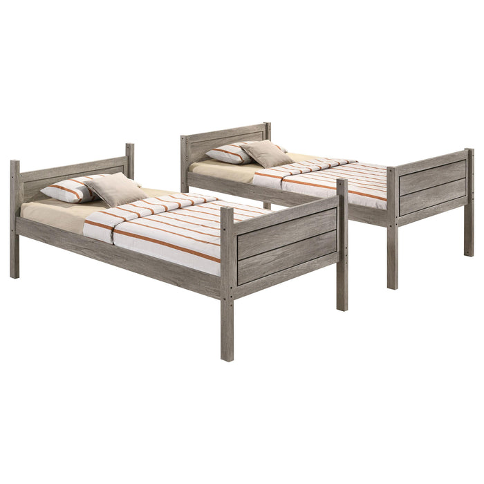 Ryder Wood Twin Over Twin Bunk Bed with Mattress Weathered Taupe