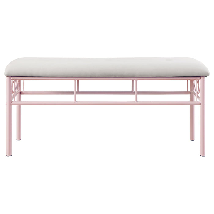 Massi Fabric Upholstered Bench White and Powder Pink
