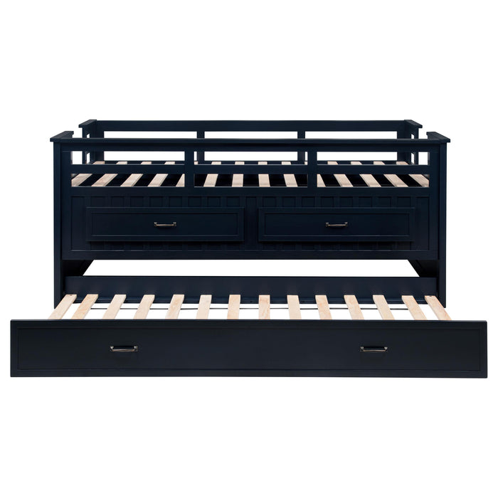 Carlsbad Wood Twin Captains Bed With Trundle Navy Blue