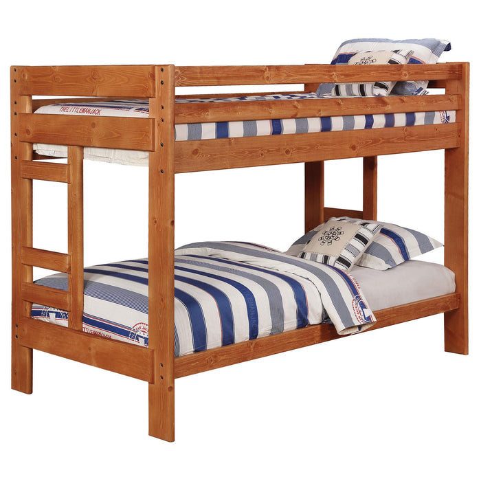 Wrangle Hill Wood Twin Over Twin Bunk Bed Amber Wash
