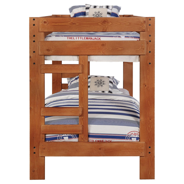 Wrangle Hill Wood Twin Over Twin Bunk Bed Amber Wash