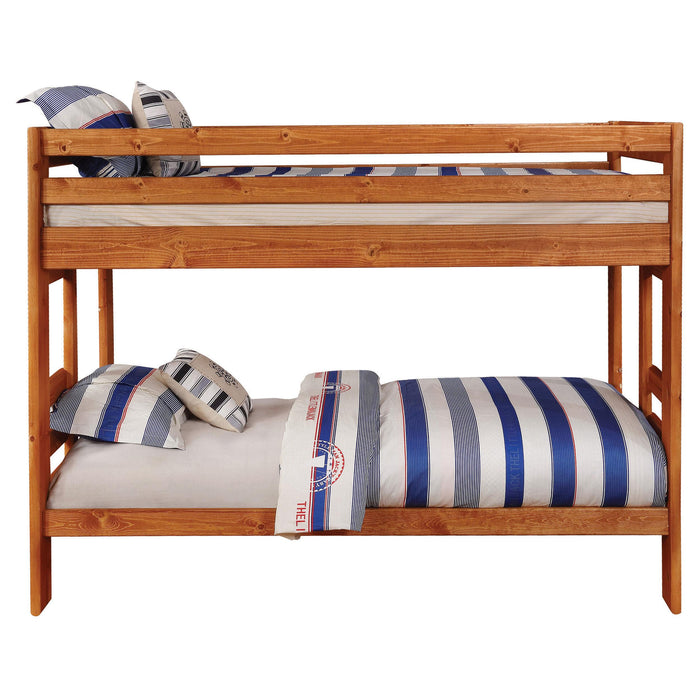 Wrangle Hill Wood Twin Over Twin Bunk Bed Amber Wash