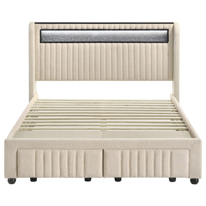 Madison Upholstered LED Full Storage Platform Bed Cream
