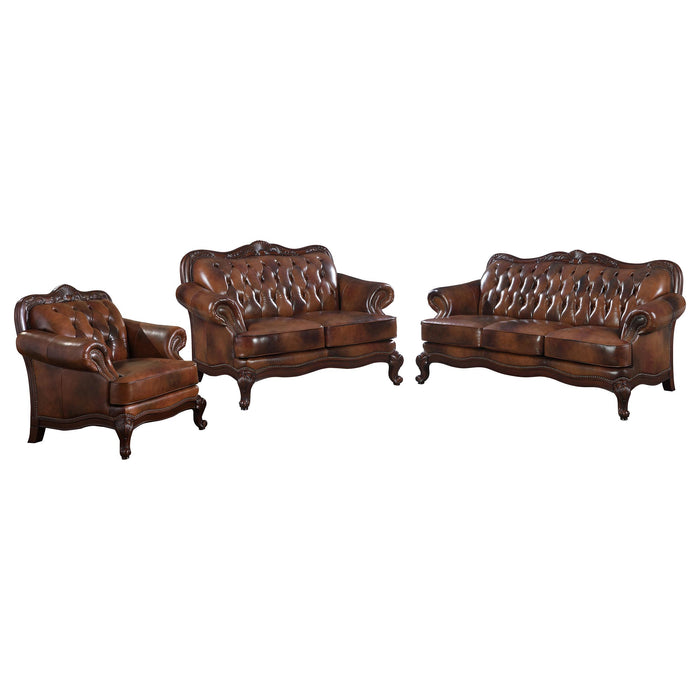 Victoria 3-piece Full Leather Upholstered Sofa Set Brown