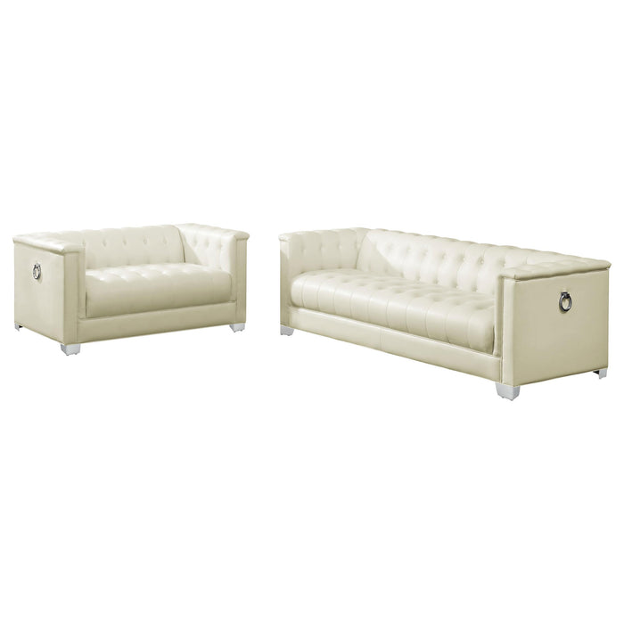 Chaviano 2-piece Upholstered Track Arm Sofa Set Pearl White