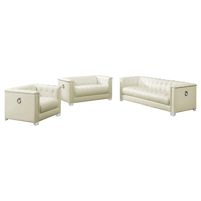 Chaviano 3-piece Upholstered Track Arm Sofa Set Pearl White