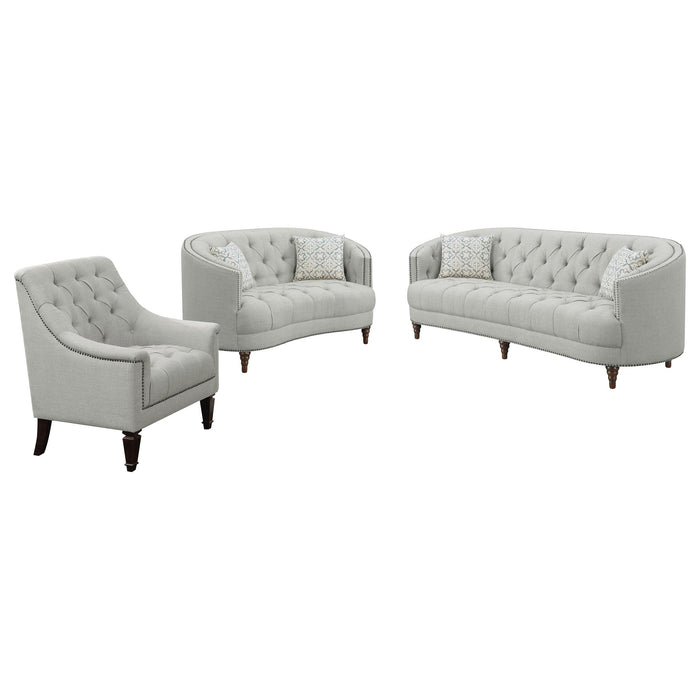 Avonlea 3-piece Upholstered Sloped Arm Sofa Set Grey Fabric