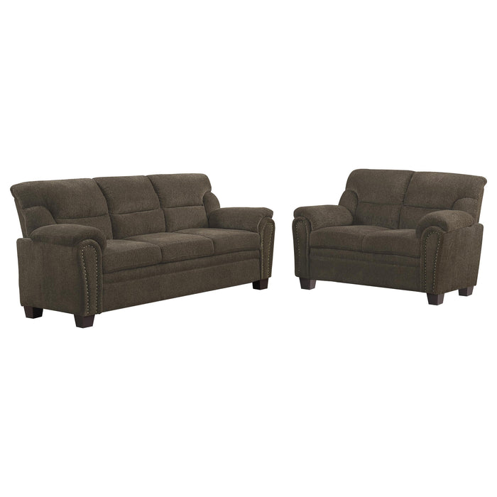 Clementine 2-piece Upholstered Padded Arm Sofa Set Brown