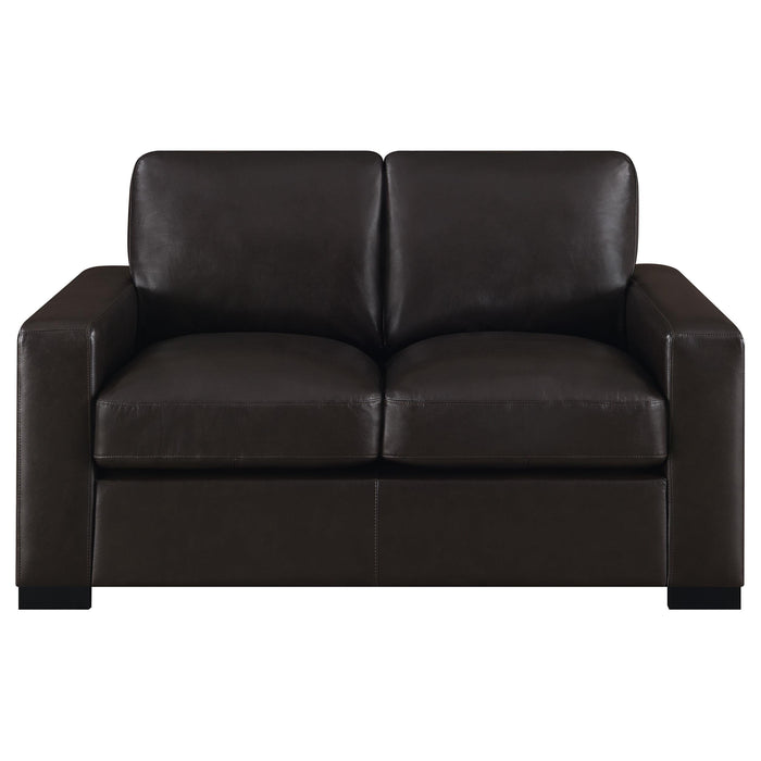 Boardmead Upholstered Track Arm Loveseat Dark Brown