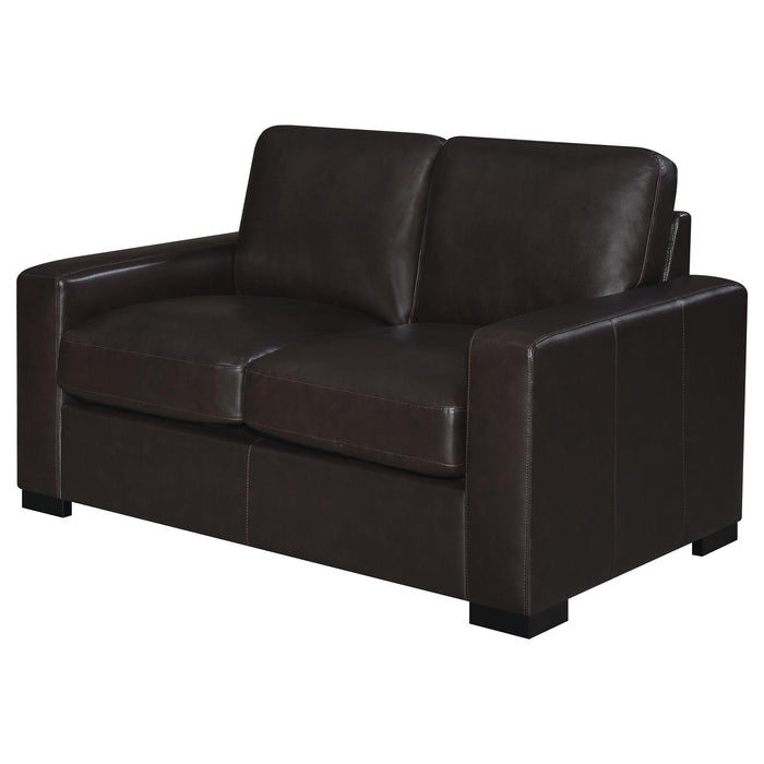 Boardmead Upholstered Track Arm Loveseat Dark Brown