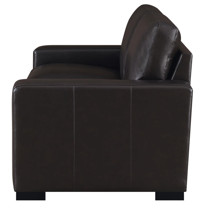 Boardmead Upholstered Track Arm Loveseat Dark Brown