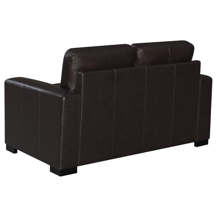 Boardmead Upholstered Track Arm Loveseat Dark Brown
