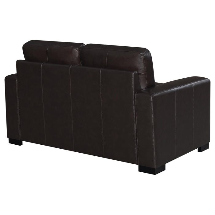 Boardmead Upholstered Track Arm Loveseat Dark Brown