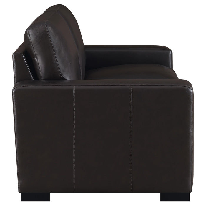 Boardmead Upholstered Track Arm Loveseat Dark Brown