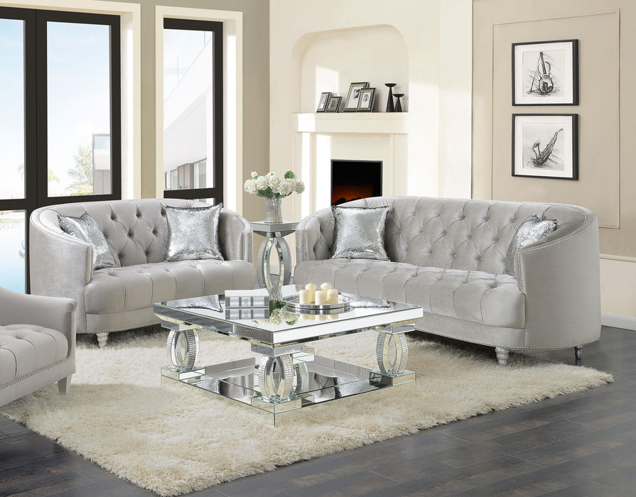 Avonlea 2-piece Upholstered Sloped Arm Sofa Set Grey Velvet