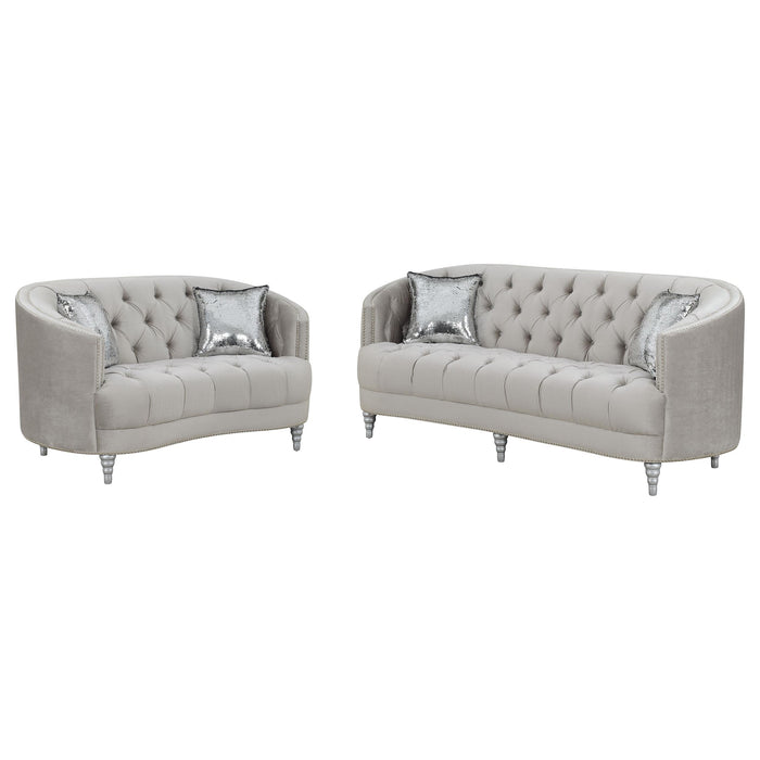 Avonlea 2-piece Upholstered Sloped Arm Sofa Set Grey Velvet