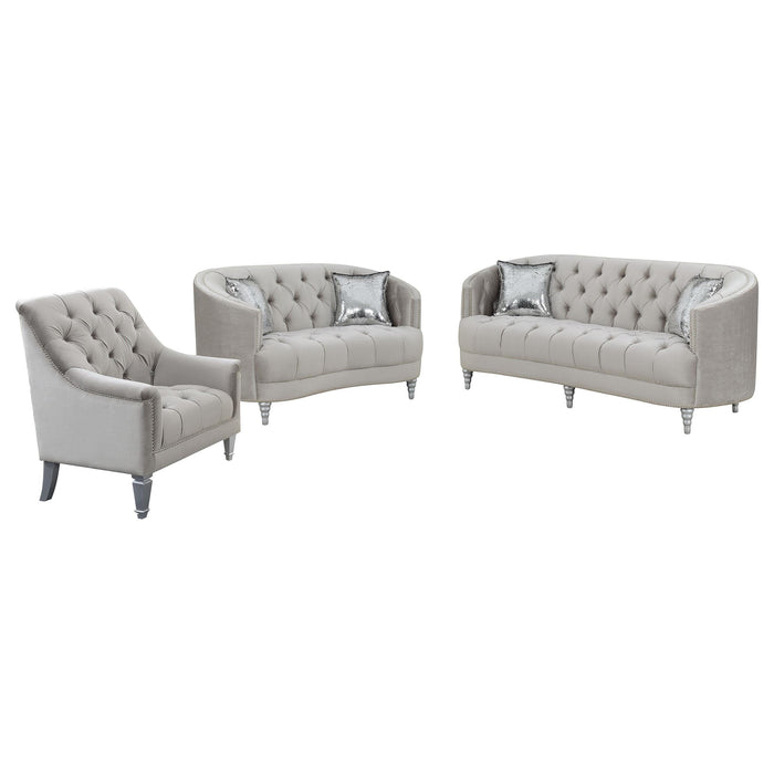 Avonlea 3-piece Upholstered Sloped Arm Sofa Set Grey Velvet