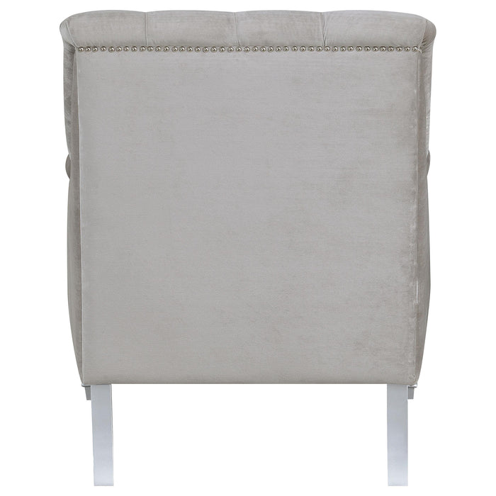 Avonlea Velvet Upholstered Sloped Arm Chair Grey Velvet