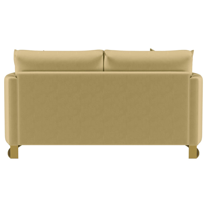 Corliss Upholstered Curved Track Arm Loveseat Camel