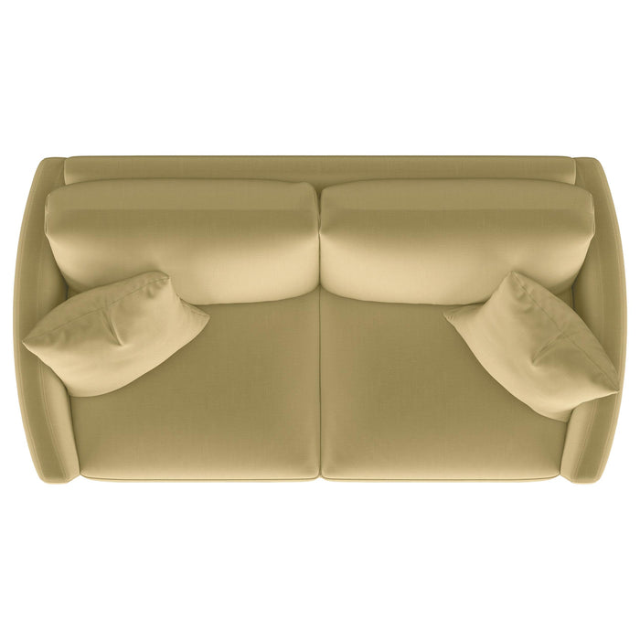 Corliss Upholstered Curved Track Arm Loveseat Camel