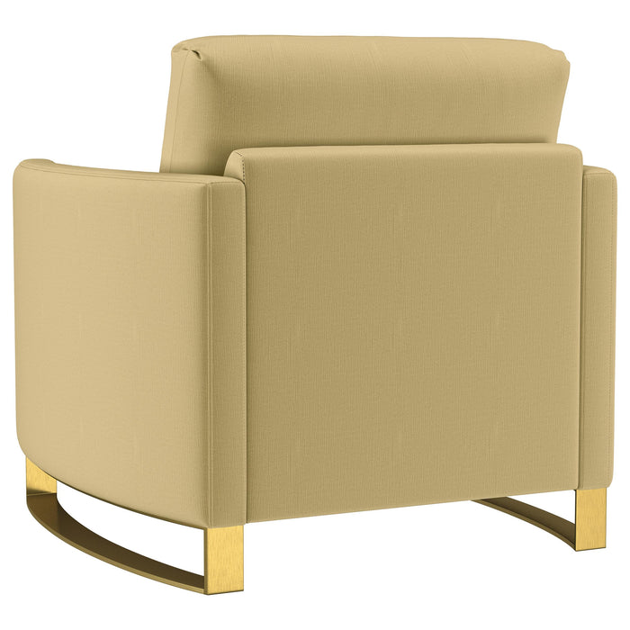 Corliss Upholstered Curved Track Arm Chair Camel