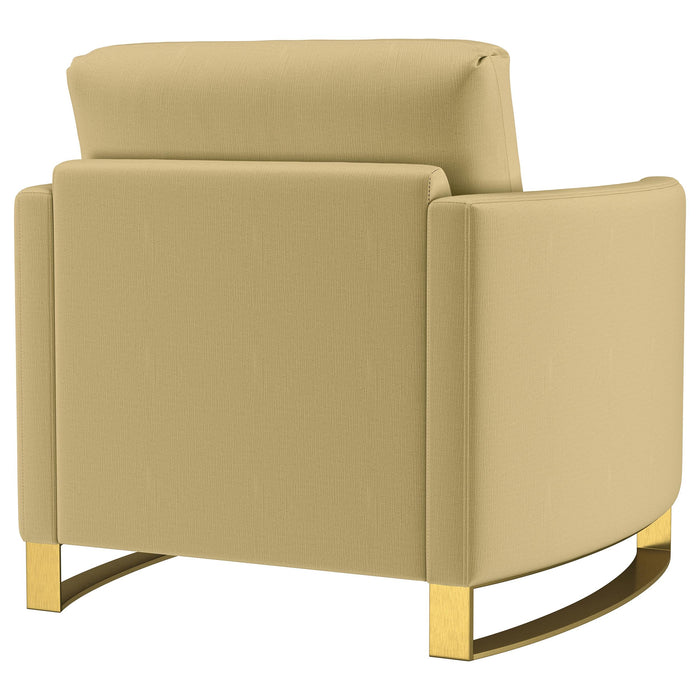 Corliss Upholstered Curved Track Arm Chair Camel