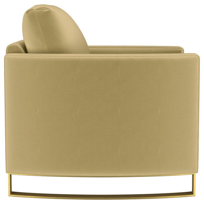 Corliss Upholstered Curved Track Arm Chair Camel