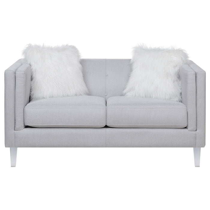 Glacier Upholstered Tuxedo Arm Tufted Loveseat Light Grey