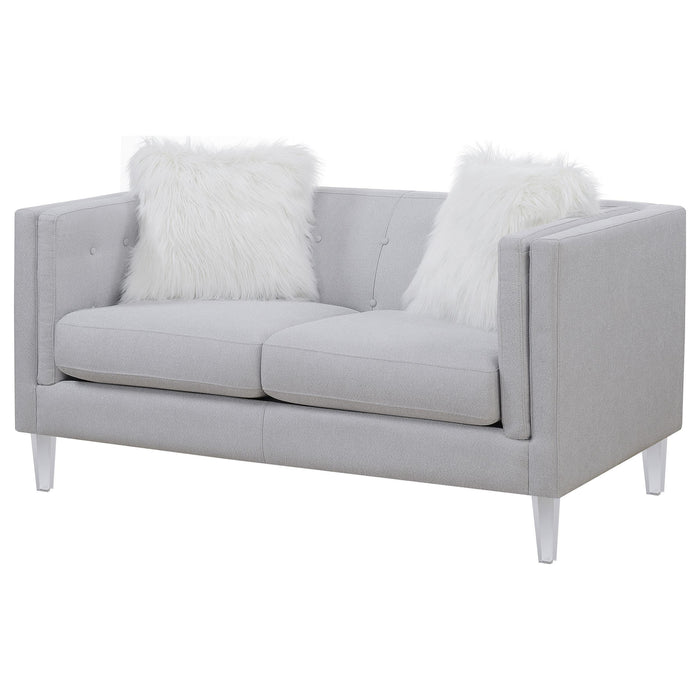 Glacier Upholstered Tuxedo Arm Tufted Loveseat Light Grey