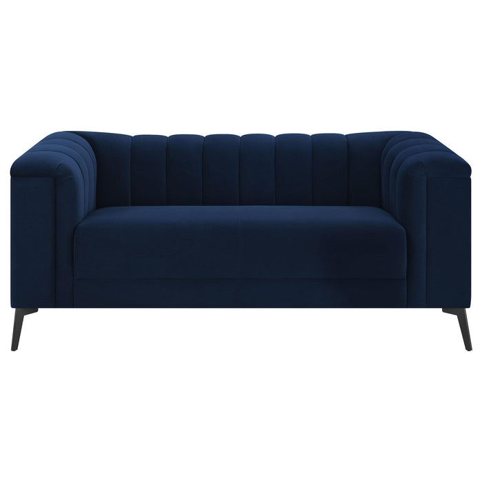 Chalet 2-piece Upholstered Tuxedo Arm Tufted Sofa Set Blue