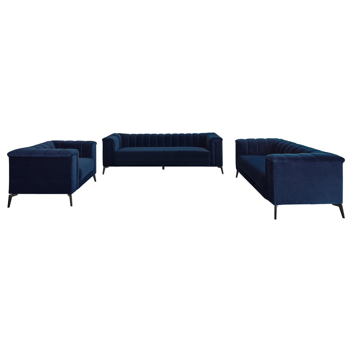 Chalet 3-piece Upholstered Tuxedo Arm Tufted Sofa Set Blue