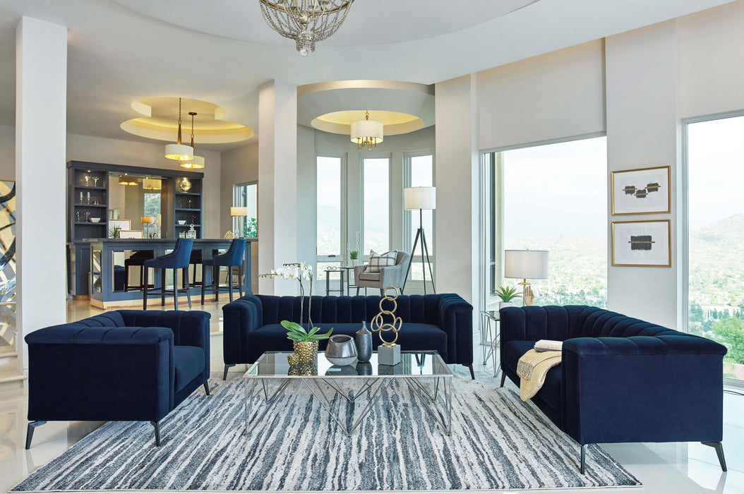 Chalet Upholstered Tuxedo Arm Tufted Sofa Blue