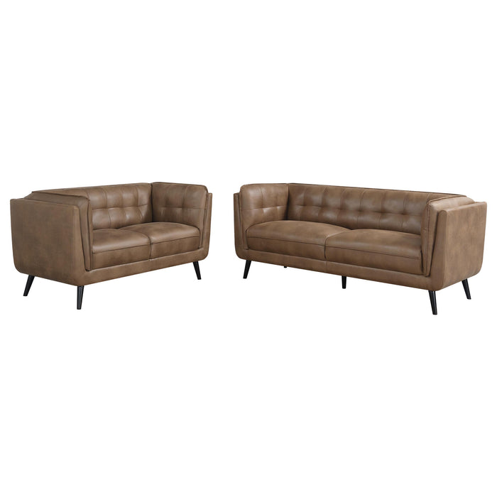 Thatcher 2-piece Upholstered Tuxedo Arm Sofa Set Brown