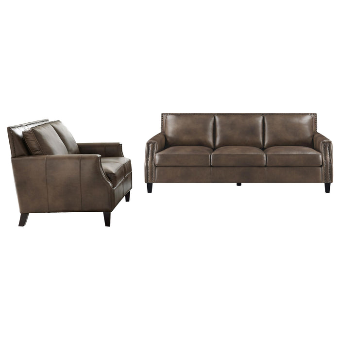 Leaton 2-piece Upholstered Recessed Arm Sofa Set Brown Sugar