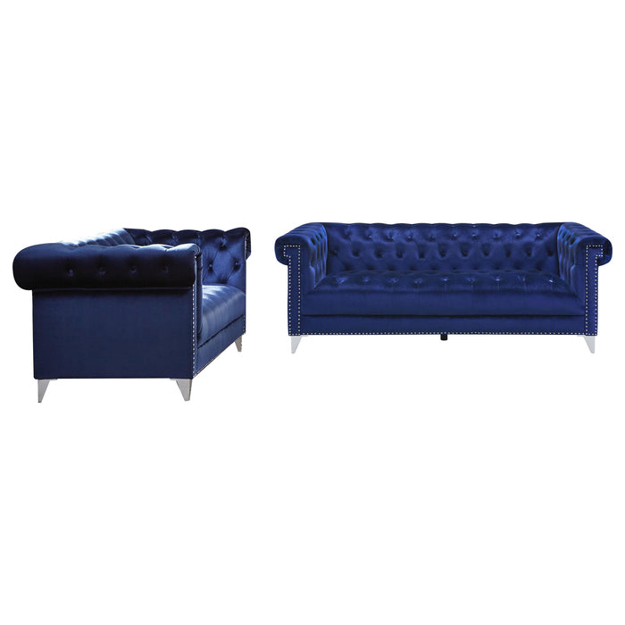 Bleker 2-piece Upholstered Tuxedo Arm Tufted Sofa Set Blue