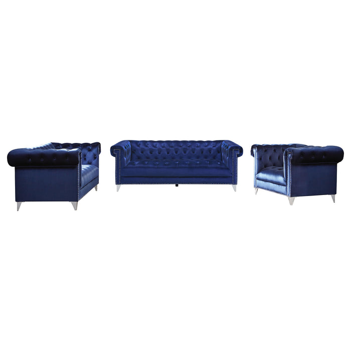 Bleker 3-piece Upholstered Tuxedo Arm Tufted Sofa Set Blue