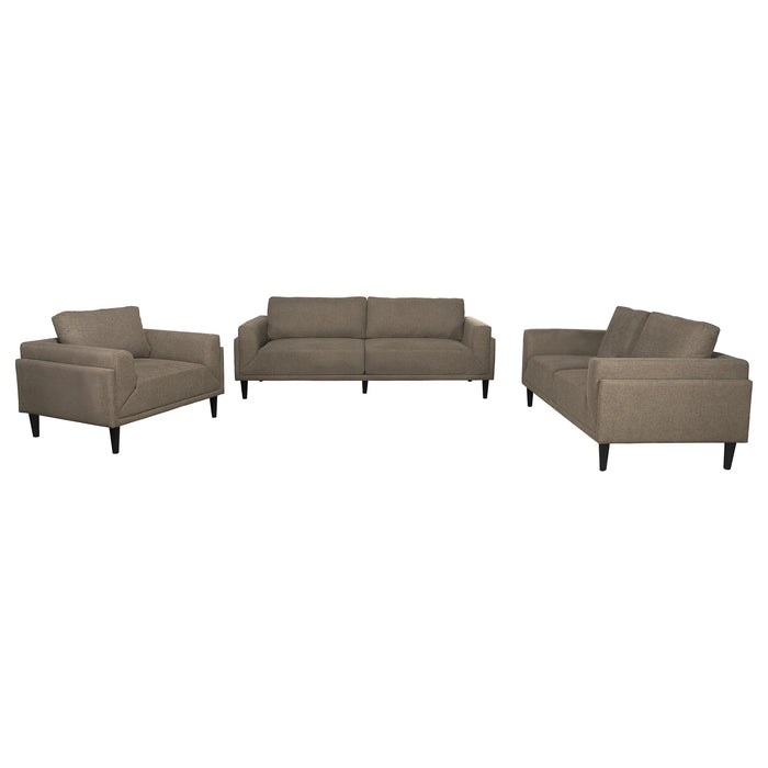 Rilynn 3-piece Upholstered Track Arm Sofa Set Brown
