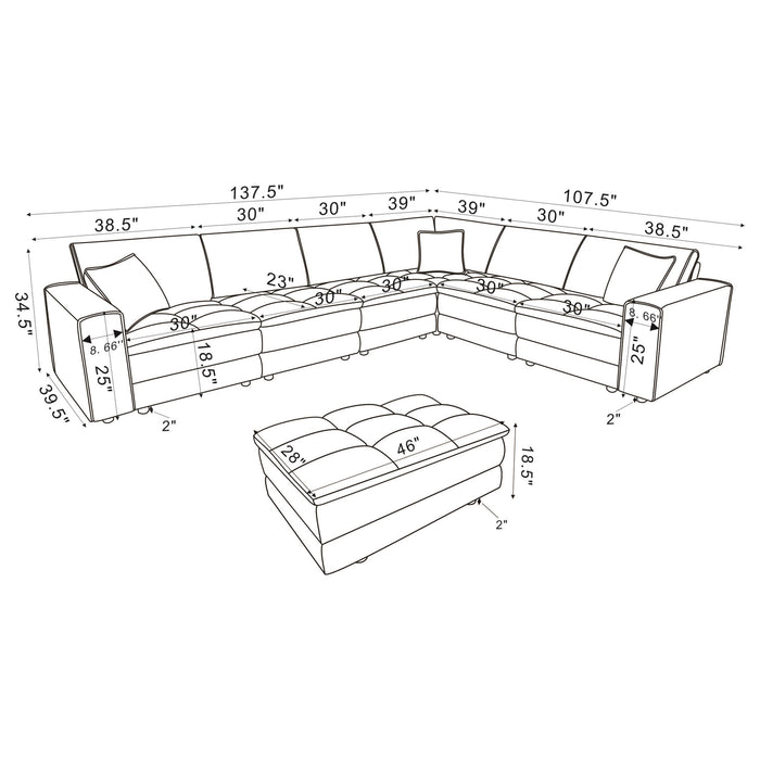 Atlantic 7-piece Upholstered Modular Sectional Sofa Blue