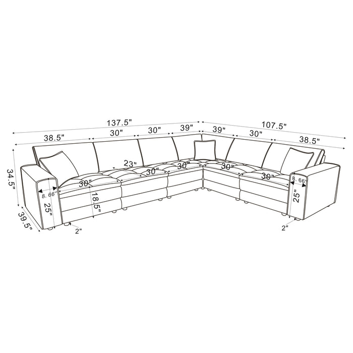Atlantic 6-piece Upholstered Modular Sectional Sofa Blue