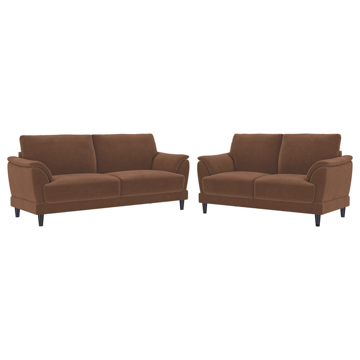Selma 2-piece Velvet Upholstered Crescent Arm Sofa Set Rust