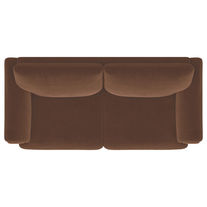 Selma Velvet Upholstered Crescent Arm Sofa Rust