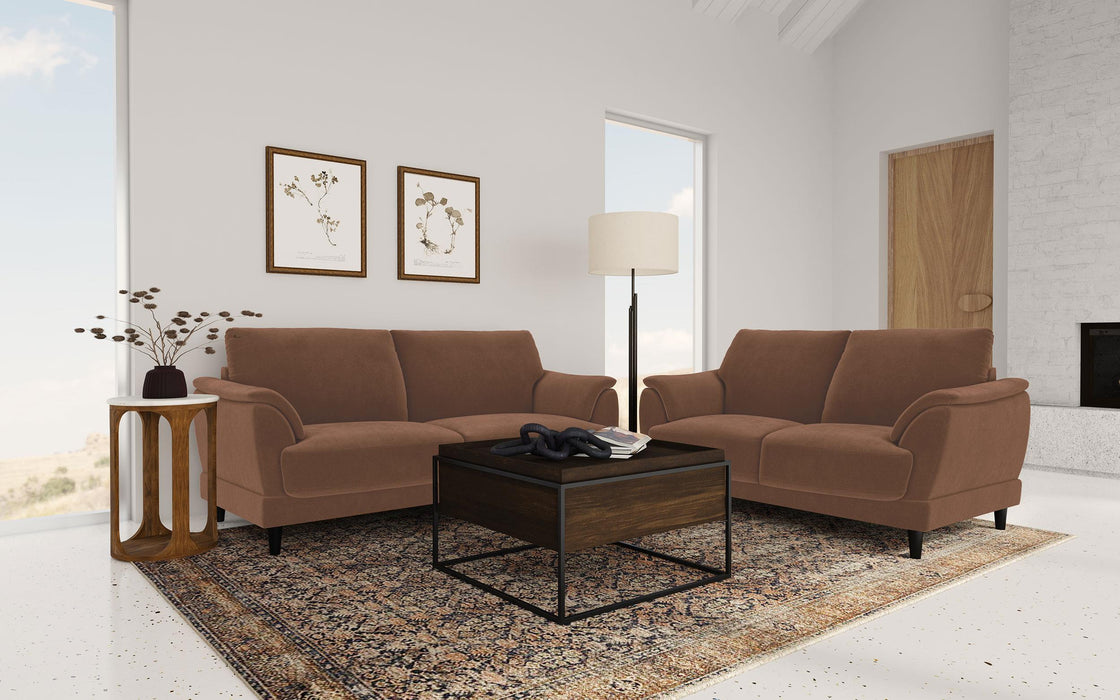 Selma Velvet Upholstered Crescent Arm Loveseat Rust
