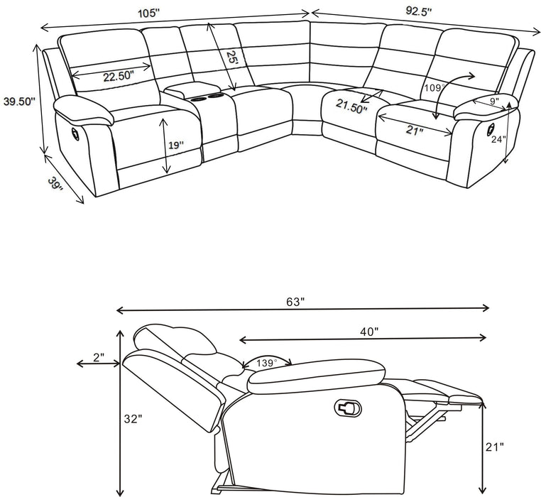 David Upholstered Reclining Sectional Sofa Smoke
